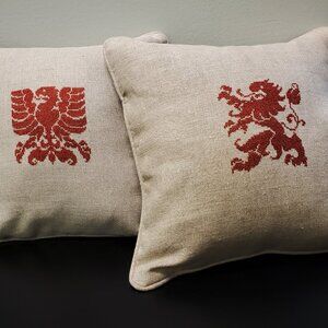English Country Manor -  Heraldic Linen Sofa Accent Pillows